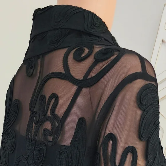 DAMEE INC Black Mesh Embroidered Floral on Mesh Jacket Cardigan Jacket Large - Picture 6 of 9